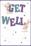 Full of joyful optimism and gentle support, this get well card features two adorable friends-a plush teddy bear balancing atop the playful 'GET,' and a floppy-eared puppy nestled by the bold 'WELL,' their smiles inviting an emotional embrace as warm as a gathering in Luton's parks. Rich indigo and teal hues make the card's typography pop against a creamy background, bringing to mind the lively colour palette seen in Luton's creative quarters. Shimmering stars of varying blues and purples drift across the card, symbols of hope and heartfelt wishes, just as fresh floral arrangements bring a bit of magic to a loved one's hospital bedside. The attention to tactile texture in the illustrated fur adds a layer of comforting intimacy, almost as if one could reach out and feel the care within. This card is more than a message-it's a beacon of thoughtful kindness and support, offering genuine solace to those in recovery throughout the Luton community, whether near Stockwood Crescent or in the heart of Bury Park.